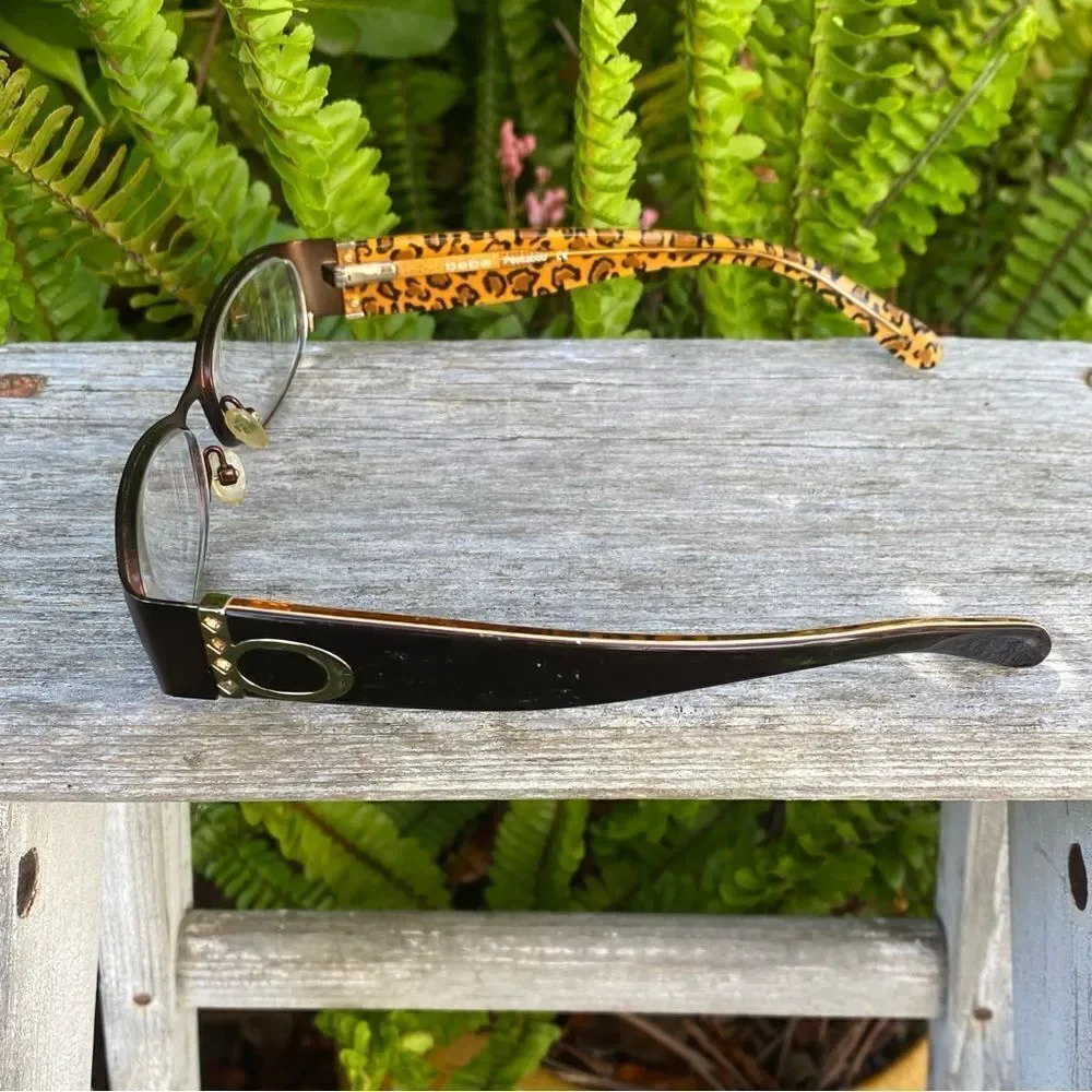 Bebe Peekaboo Tigress Brown Cheetah Eyeglass Frames Rectangle Shape 53-18-135